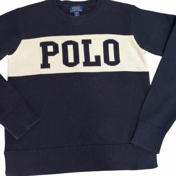 Polo Ralph Lauren Other - Polo by Ralph Lauren Navy & Cream Logo Cotton Knit Crew Sweater Heritage